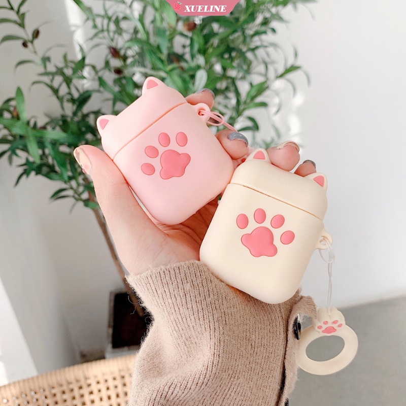 Casing Soft Case Silikon Bentuk Telapak Kaki Kucing Untuk AirPods 1 / 2 Pro