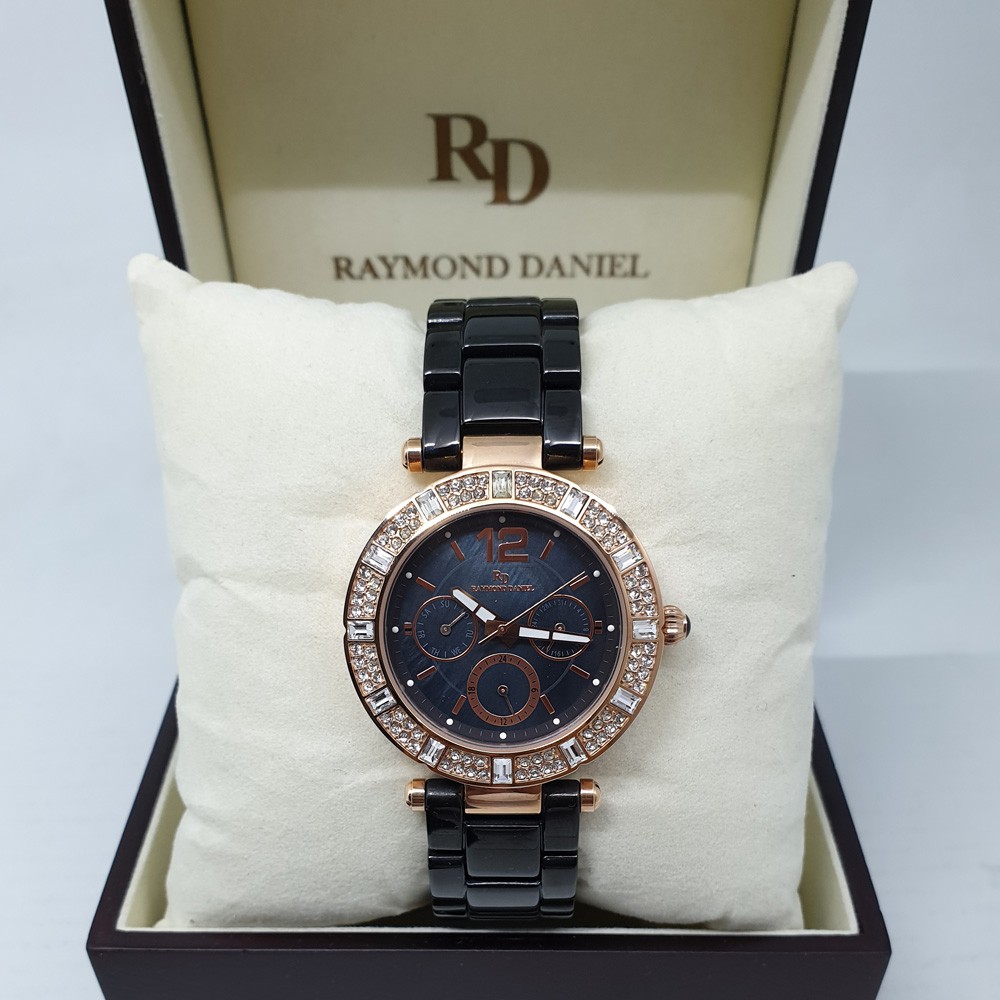 Raymond Daniel RD216 Rosegold Black Jam Tangan Wanita Original