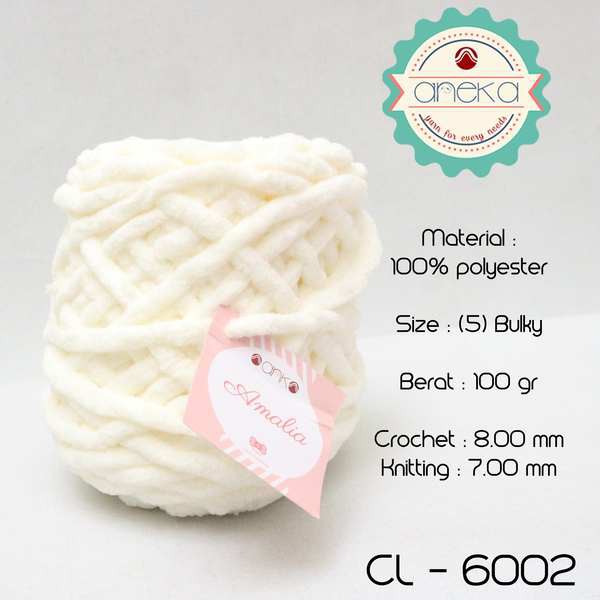 Benang Rajut Chenille Midi Amalia Yarn 6002 Off White