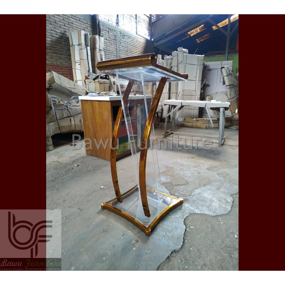 Mimbar Kecil Gereja Produk Terlaris Modern Mewah Kombinasi Stainless Gold dan Akrilik Atau Acrylic