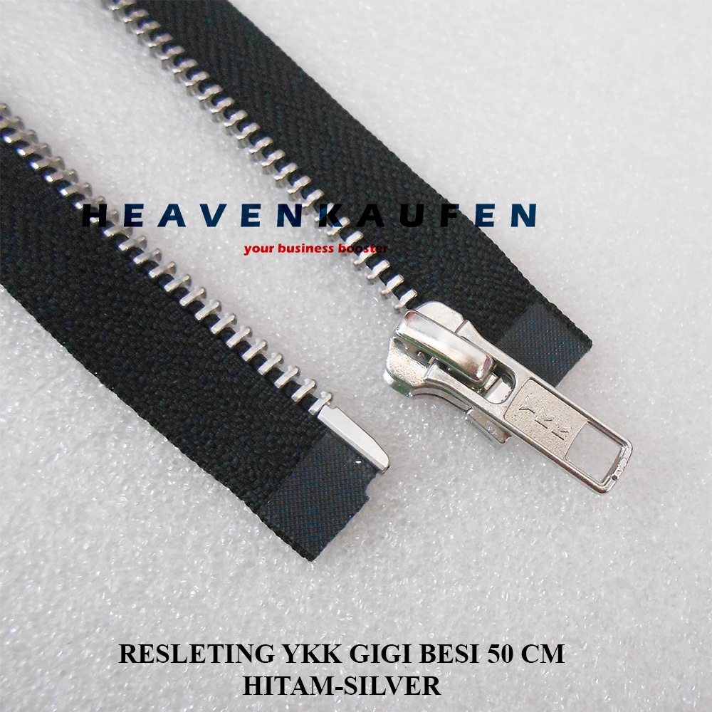 Resleting Zipper YKK Gigi Besi 50 cm / 20 inch Warna Hitam - Silver Open End Buka Lepas