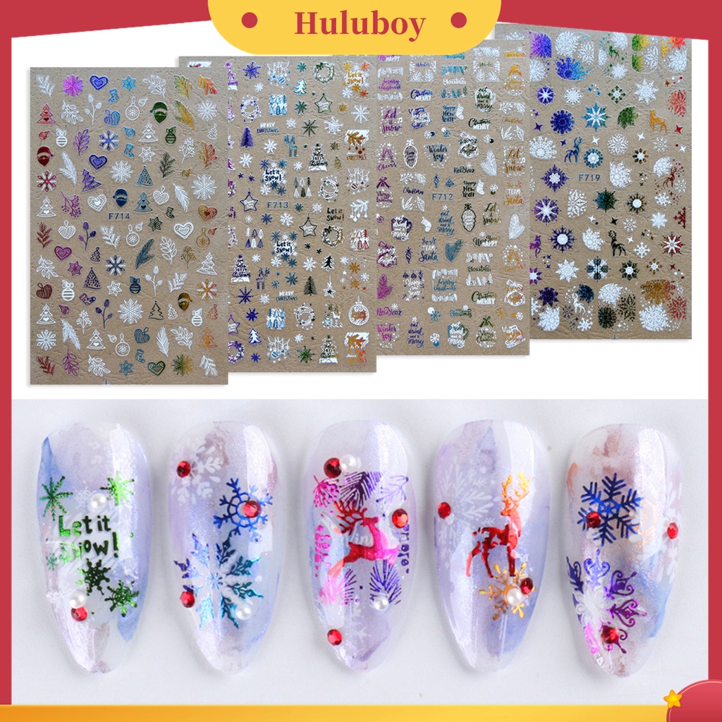 Huluboy Huluboy♡ 1 Lembar Stiker Nail Art 3D Desain Natal Warna-Warni Untuk Wanita