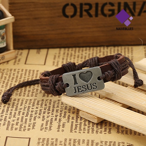 Gelang Tali Rami Dapat Disesuaikan Motif I LOVE JESUS Untuk Unisex