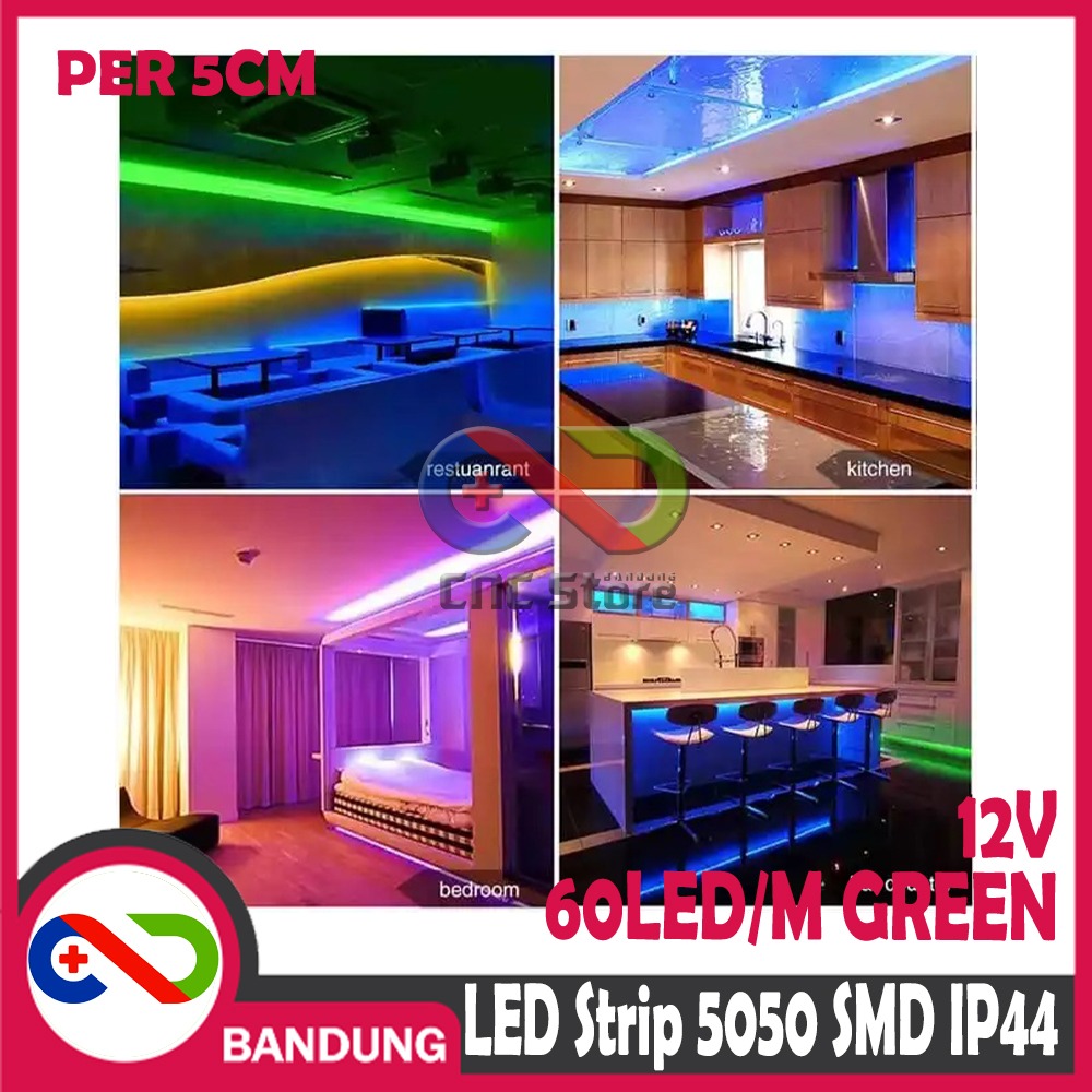 LAMPU LED STRIP LIGHT HIJAU 5050 SMD IP44 OUTDOOR 5 CM WATERPROOF