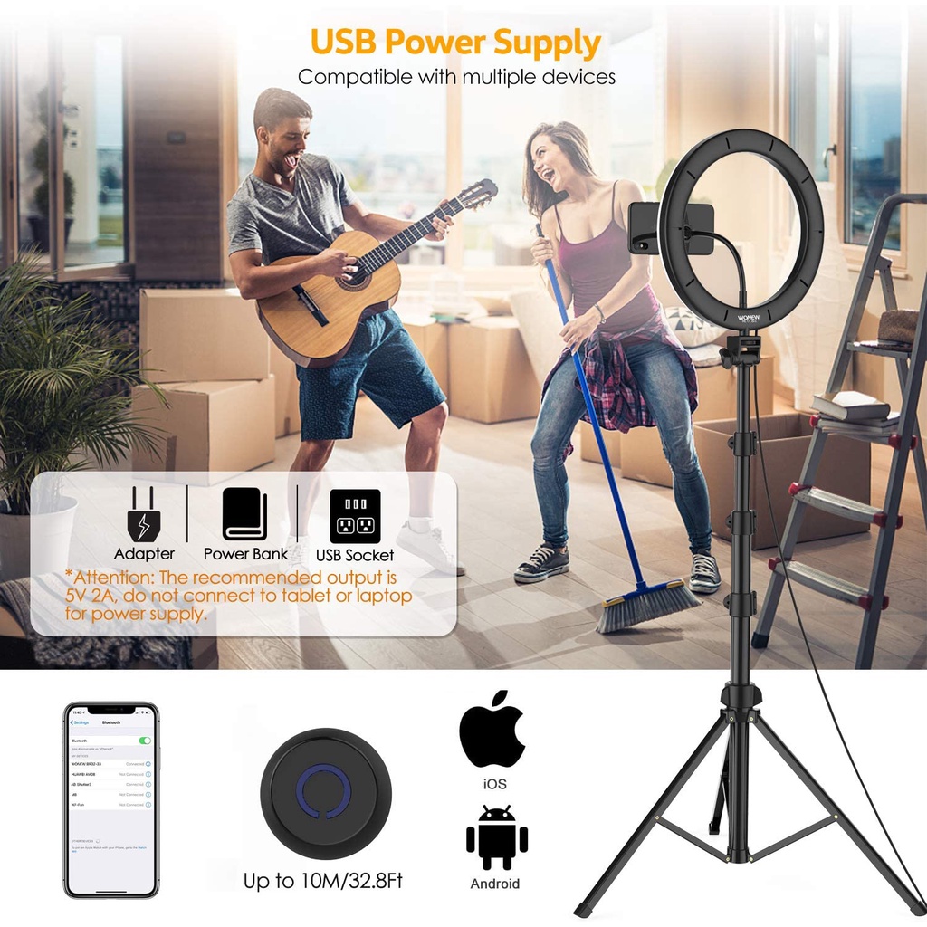 Tripod Ringlight Paket Selfie Tripod Lengkap Tripod 2.1 Meter dengan Lampu 26cm plus Holder Hp dan Head miniball 360 Derajat