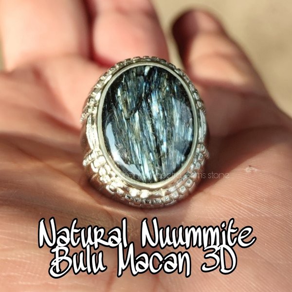 Cincin Batu Akik Natural Bulu Macan 3D Natural Nuummite Original