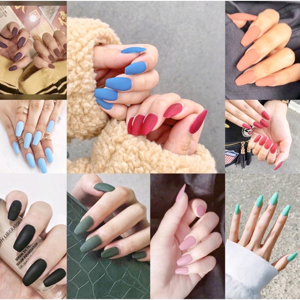 24pcs BALERINA FAKE NAILS / KIKU PALSU MATTE balerina short coffin kylie jenner matte doff kupal