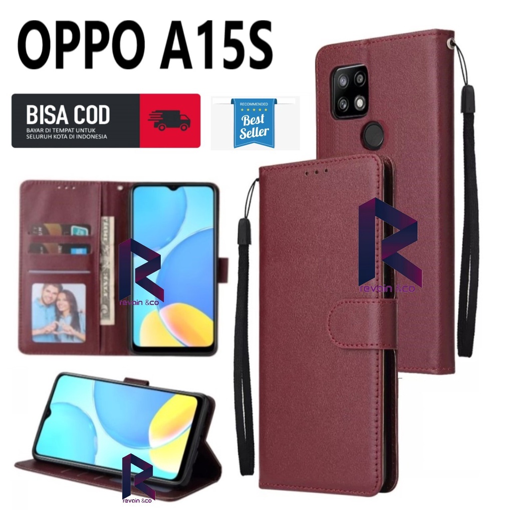 OPPO A15S CASING DOMPET FLIP WALLET LEATHER KULIT PREMIUM SARUNG BUKA TUTUP FLIP CASE OPPO A15S