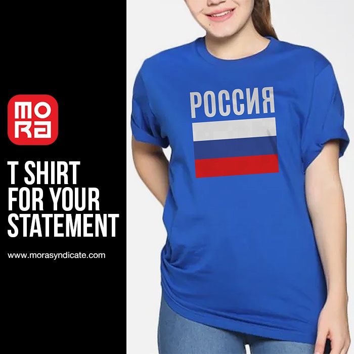 Baju Kaos Polos Wanita Pria Unisex Katun Premium Lengan Pendek Bendera Rusia