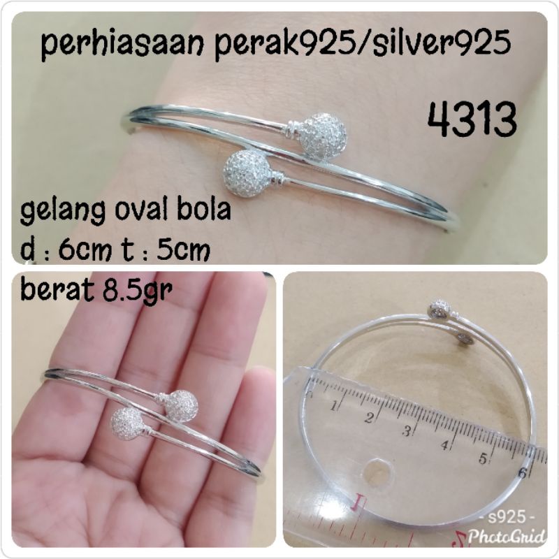 GELANG BANGKOK OVAL BOLA 4313 PERAK ASLI 925 LAPIS EMAS PUTIH