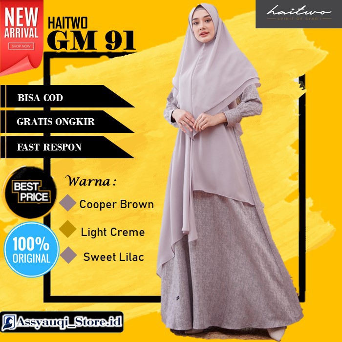 Baju Pakaian Gamis Haitwo Haihai GM 91 GM91 Set Muslimah Syari Wanita Remaja Polos Original Terbaru