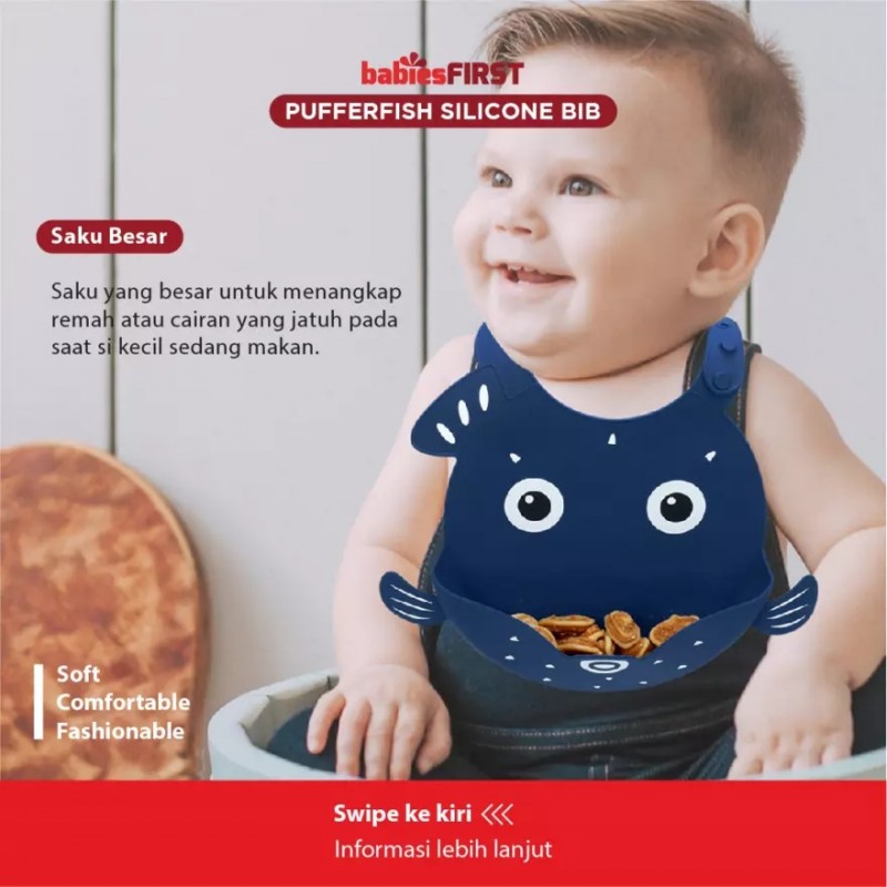 Babiesfirst Pufferfish Silicone Baby Bib / Celemek Bayi Silikon - Pilih Warna