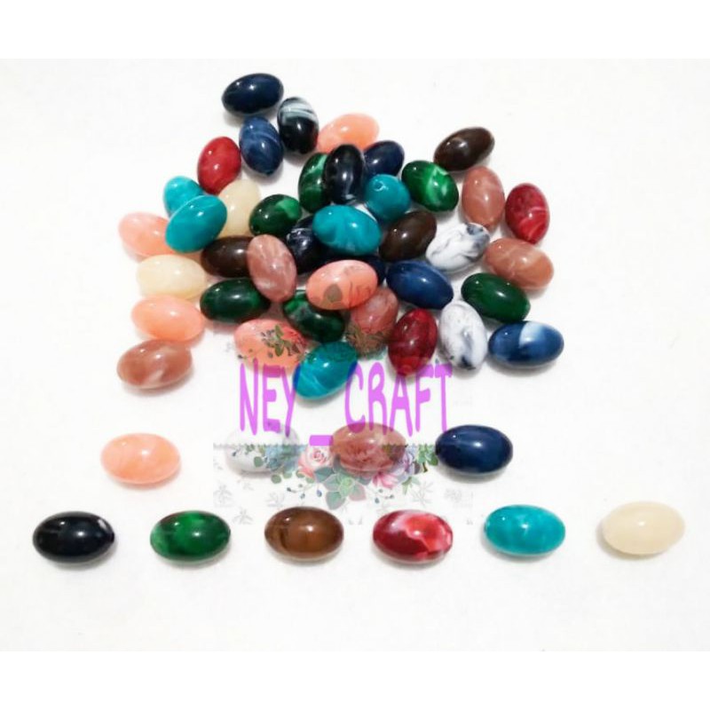 (6 pcs ) Manik manik marmer lonjong / mote lontong marmer / manik batu marmer
