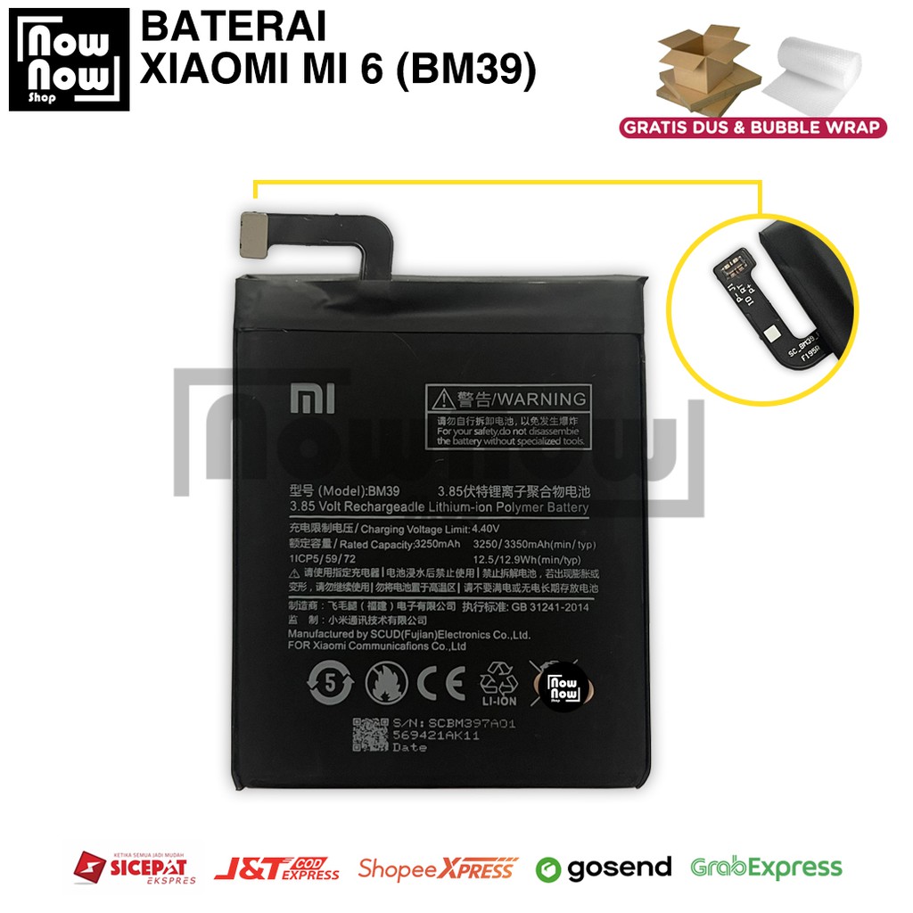 Baterai Xiaomi Mi 6 Mi6 BM39 BM 39 Original Batre Batrai Battery HP