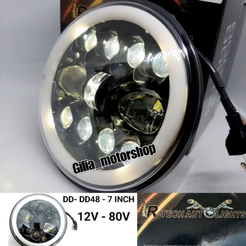 LAMPU DAYMAKER LED 7 INCH R-TECH AUTOLIGHT DD-48 ORIGINAL IMPORT 12V-80V HEADLAMP MOTOR MOBIL