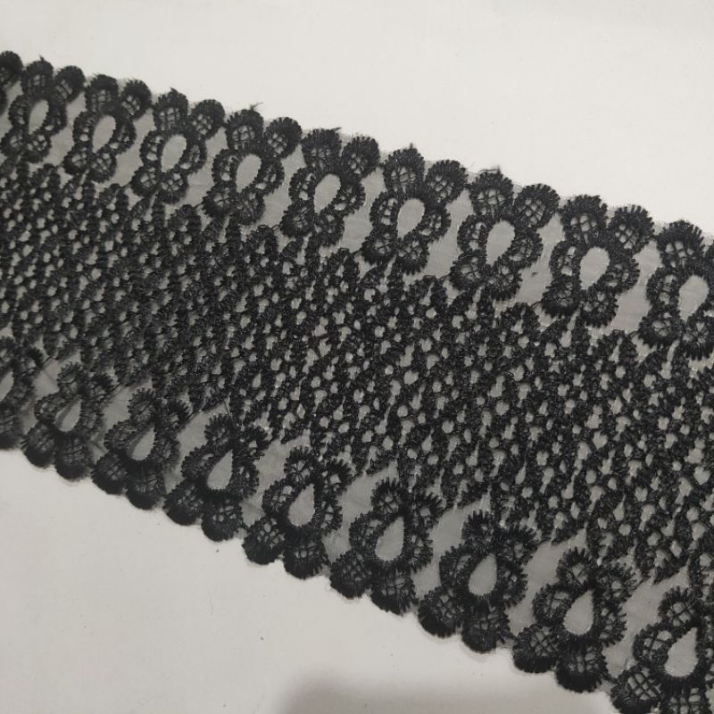 Renda tile tengah hitam lebar 10cm, renda tulle isi 15yard