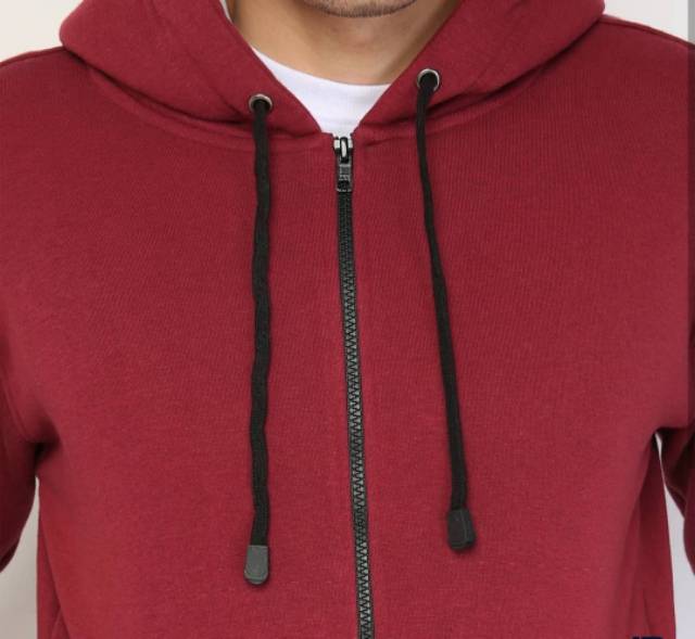 Jaket sweater polos hoodie zipper merah maroon murah