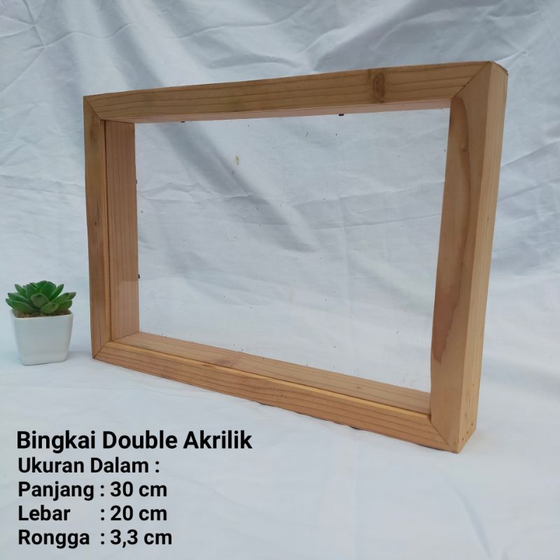 Bingkai foto / bingkai double akrilik / bingkai 3d bahan kayu akrilik 2mm dan akrilik 3mm 20x30