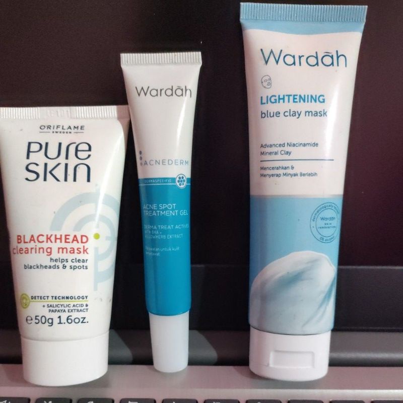 preloved Oriflame pure skin blackhead, acne spot wardah, clay mask wardah