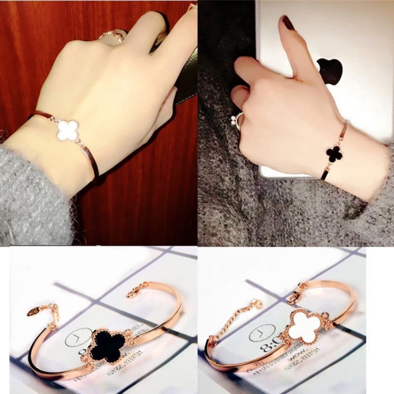 GELANG TITANIUM WANITA BRACELET CLOVER FASHION KOREA