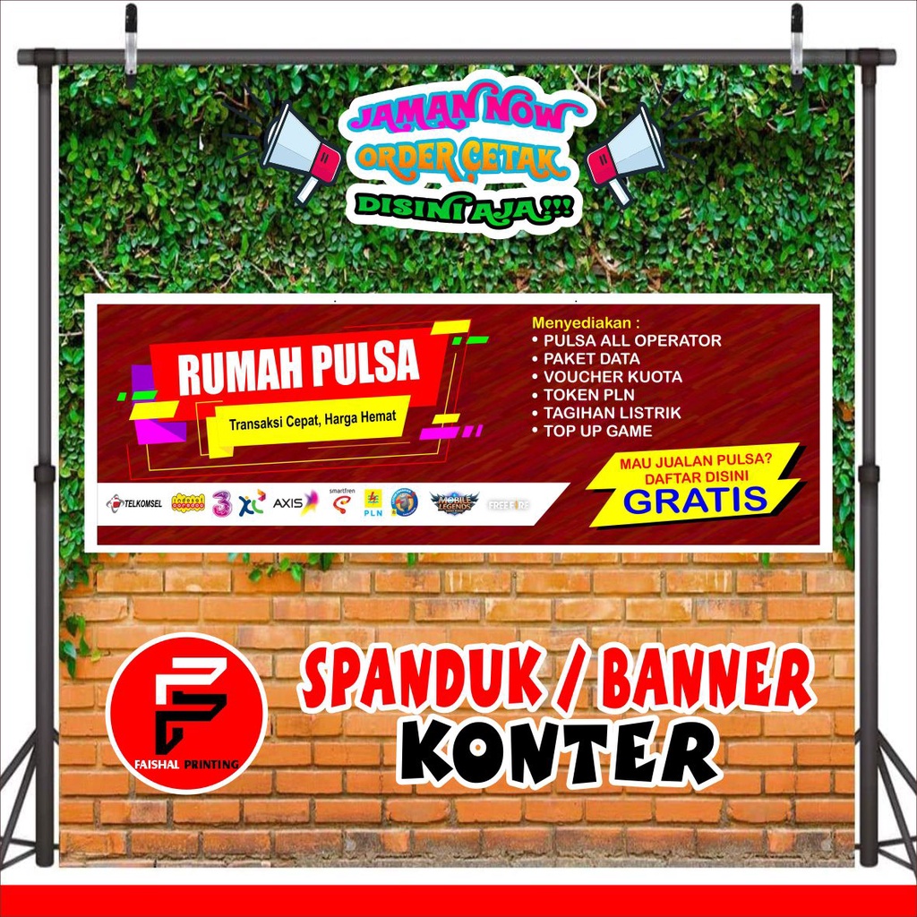 banner kios pulsa spanduk konter pulsa ukuran 3 x 1 meter