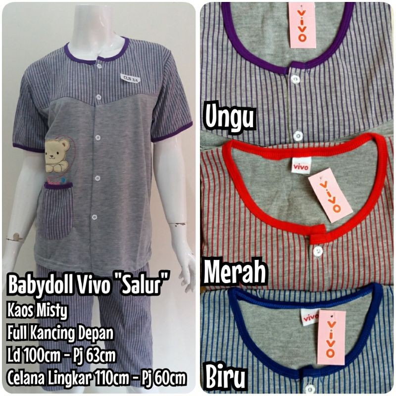 Babydoll Kaos Busui/Babydoll Celana Pendek Full Kancing Depan/Baju Tidur Menyusui/Baju Tidur Kaos