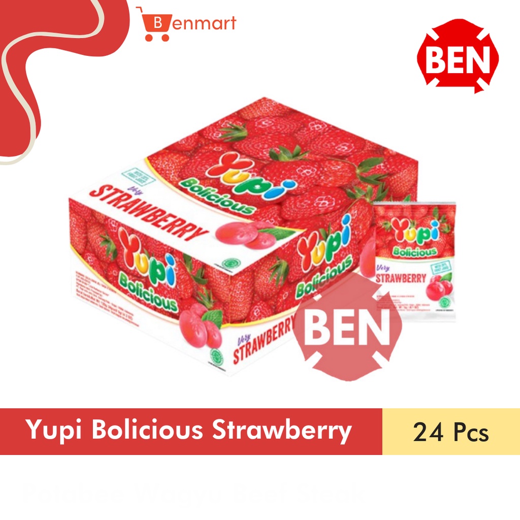 

Yupi Bolicious Strawberry 1 Pak Box 24 Pcs - Permen Stroberi Jelly