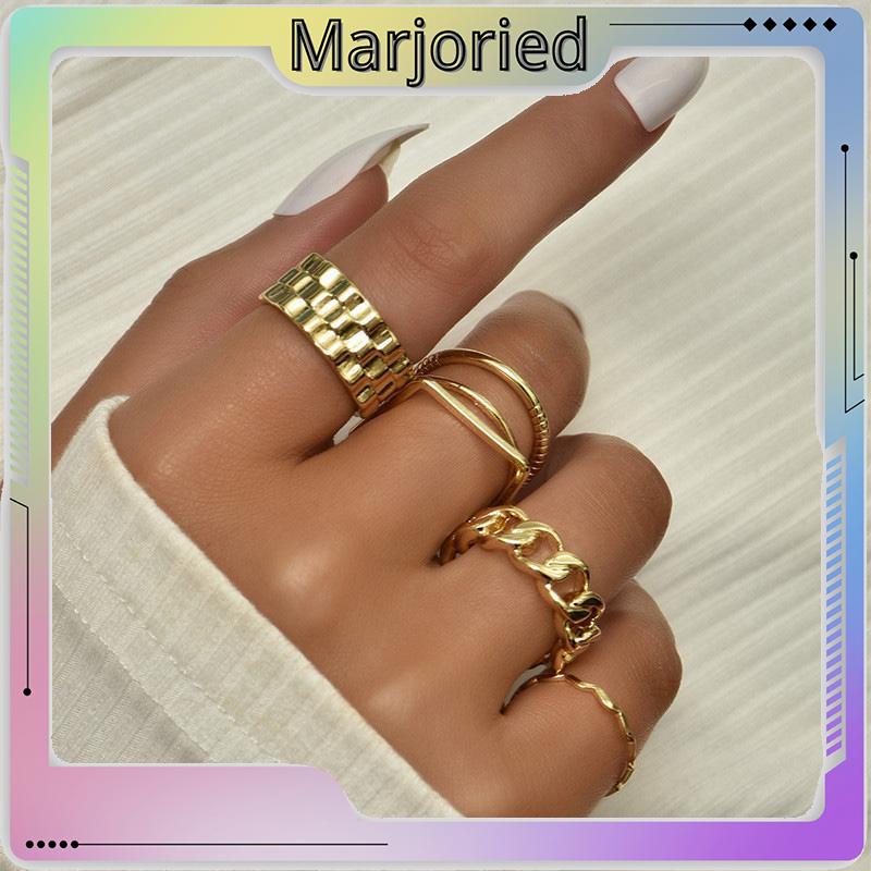 4pcs / Set Cincin Jari Telunjuk Bentuk Geometris Gaya Retro Untuk Wanita-MJD