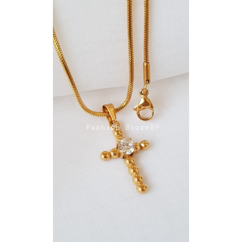 Kalung fashion Salib Import / kalung rohani / kalung salib titanium gold silver