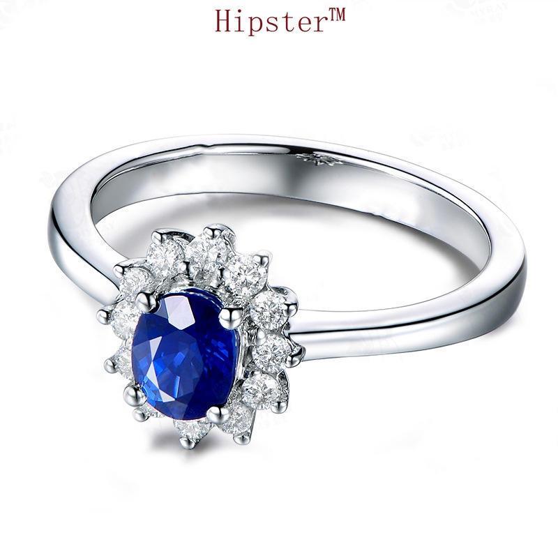 Japanese and Korean Temperamental Vintage SUNFLOWER Inlaid Sapphire Adjustable Ring