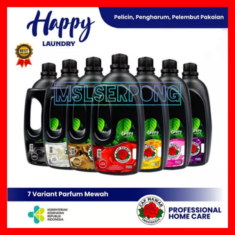 PARFUM LAUNDRY PAKAIAN 1 LITER HAPPY LAUNDRY (Izin KEMENKES) ANTI BACTERIAL / PEWANGI PAKAIAN / PELICIN PAKAIAN