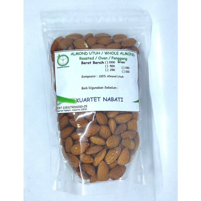 

250gr Roasted Almond Premium - Kacang Almond Kupas Cangkang - Panggang - Matang - Size Besar 27-30 Kuartet Nabati