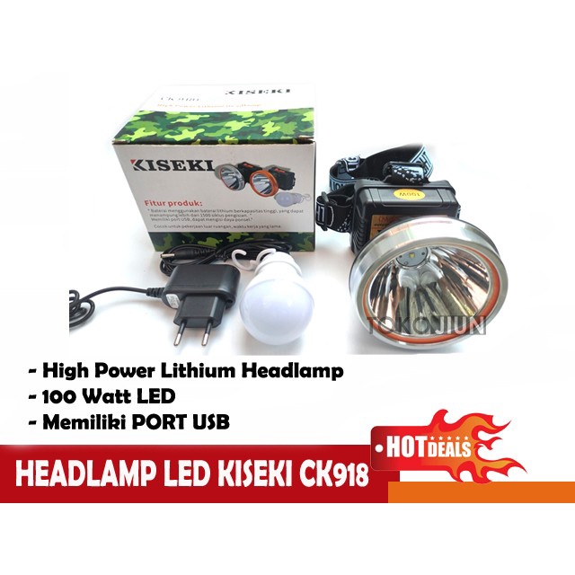 Senter Kepala Kiseki CK-918+ 100W Headlamp Outdoor 100 Watt Kiseki CK 918 Senter LED Headlamp Kiseki CK918 100 WATT / Senter Kepala KISEKI CK-188 35W