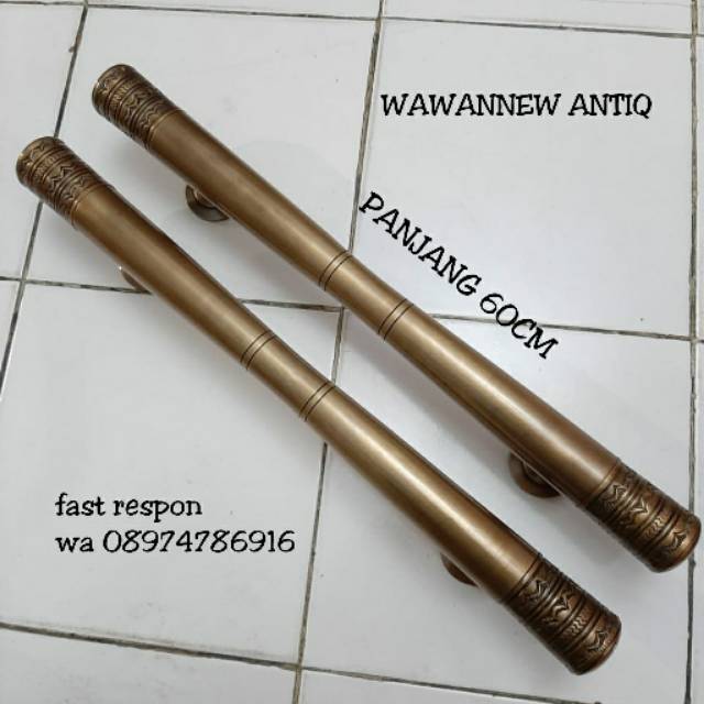 Handle Pintu Rumah Pagar Kuningan Antik Murah Motif Mahkota Ukir 60cm