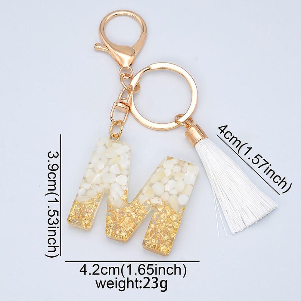 QUINTON 26huruf Gantungan Kunci Resin Fashion Ornamen Perhiasan Mobil Keyring Foil Emas Alfabet Key Chain