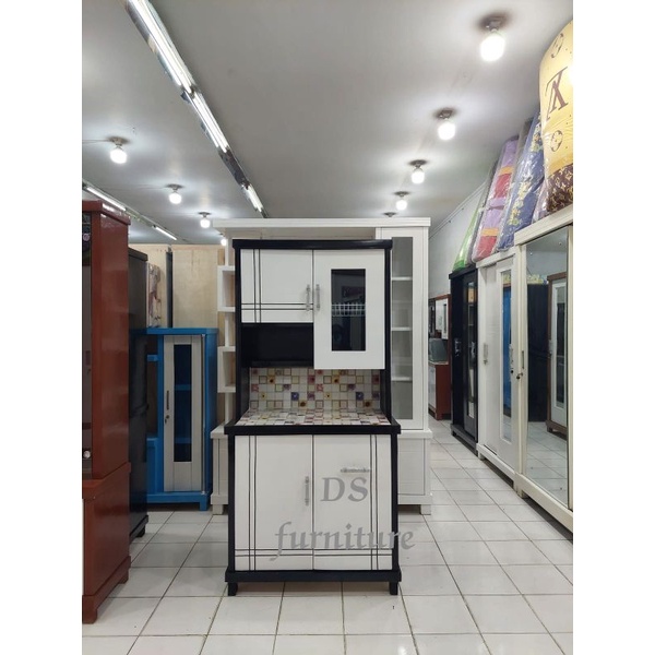 lemari piring 2 pintu/rak piring 2pintu/putih list hitam