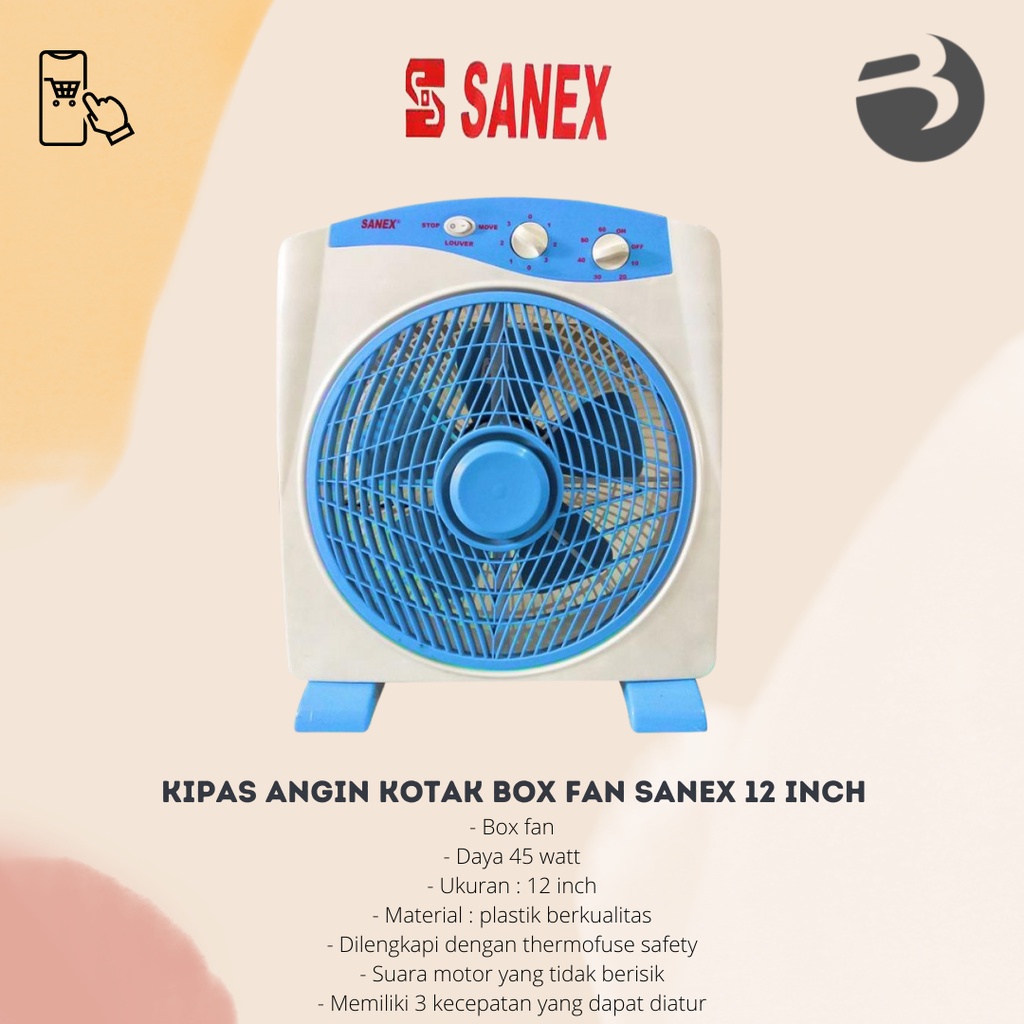 KIPAS ANGIN KOTAK BOX FAN SANEX 12 INCH