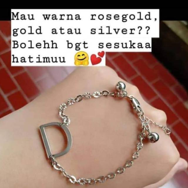 Gelang inisial huruf custom silver 925 import / perhiasan perak 925 berlapis emas