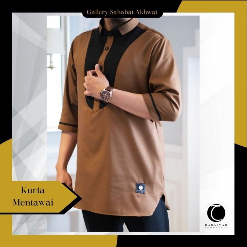 BAJU KOKO KURTA MENTAWAI BY HABASYAH INDONESIA – DEWASA SIZE S CASTANA BROWN 3/4 