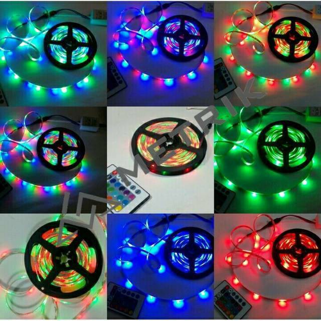 Lampu Led Strip RGB 5 Meter-Lampu Led  SMD 3528  RGB Set Adaptor Remot