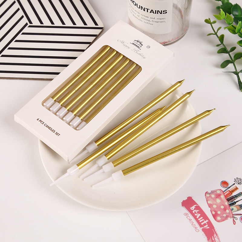 COD❤️6PCS/ SET Lilin Pensil  Dekorasi Pesta Ulang Tahun Lilin Panjang Birthday Hadiah Ulang Tahun Impor Murah