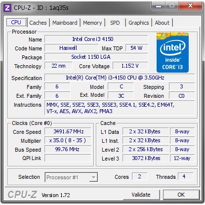 Processor Intel Core i3 4150 Tray 3MB Socket LGA 1150 Haswell