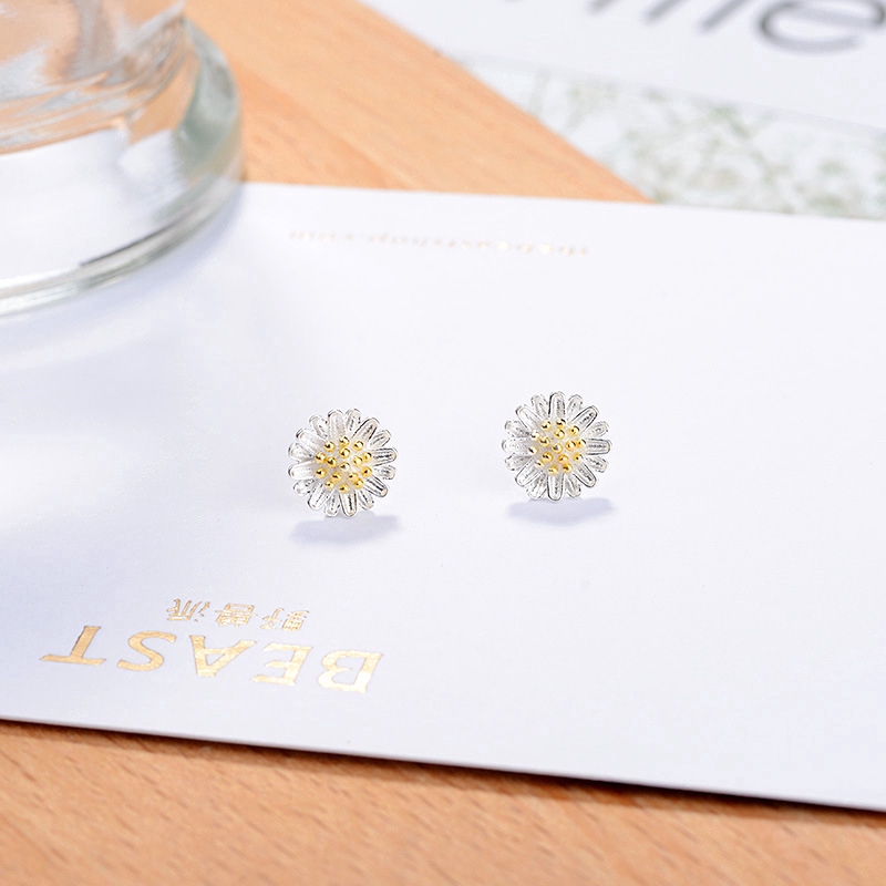 Perhiasan Wanita Kalung Cincin Gelang Daisy Flower Silver Necklace Ring Bracelet Women Jewelry Set Accessories Gifts
