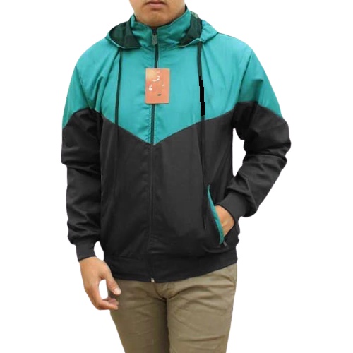 INDO - Jaket Parasut Olahraga Kombinasi | Jacket Lari Jogging Pria/Wanita Hitam Toska