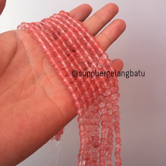 supplier kristal cherry quartz pink natural crystal stone healing 8mm perhiasan pria wanita terapi