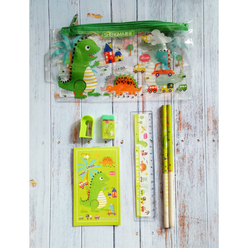 

paket alat tulis study set ukuran kecil karakter dinosaurus dino dinosaurs