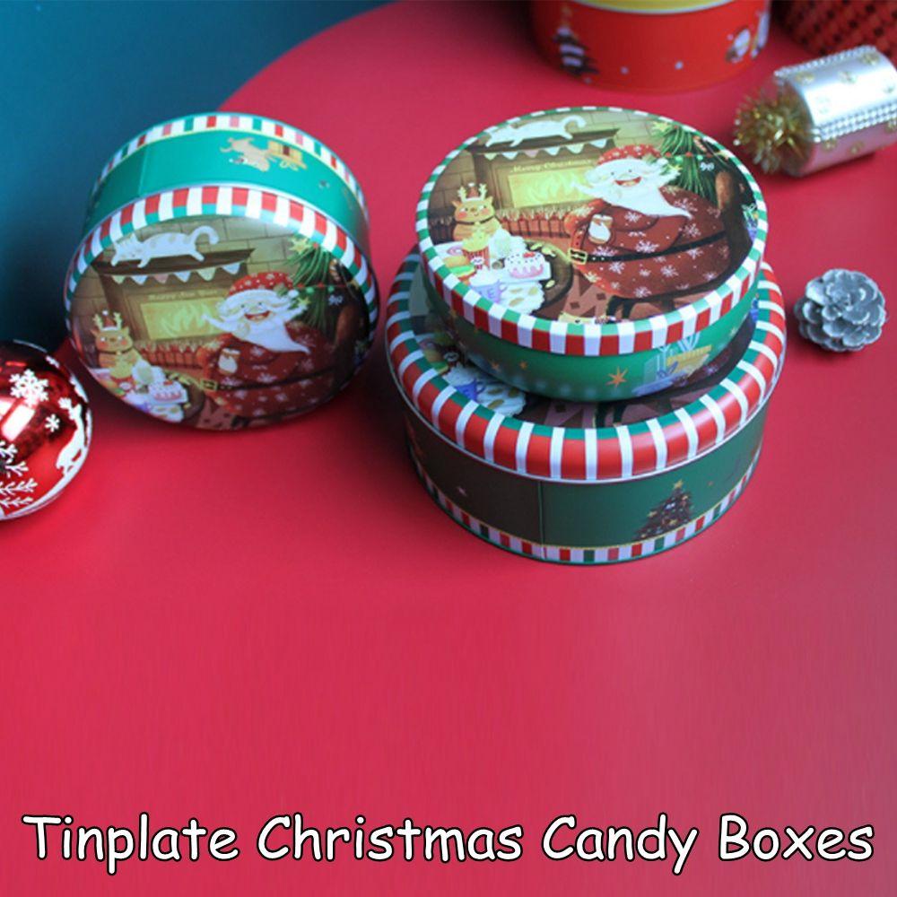 Top Christmas Tin Gift Box Kado Wanita Pria Wadah Penyimpanan Permen Untuk Kue Kering Permen Motif Rusa Cookie Box