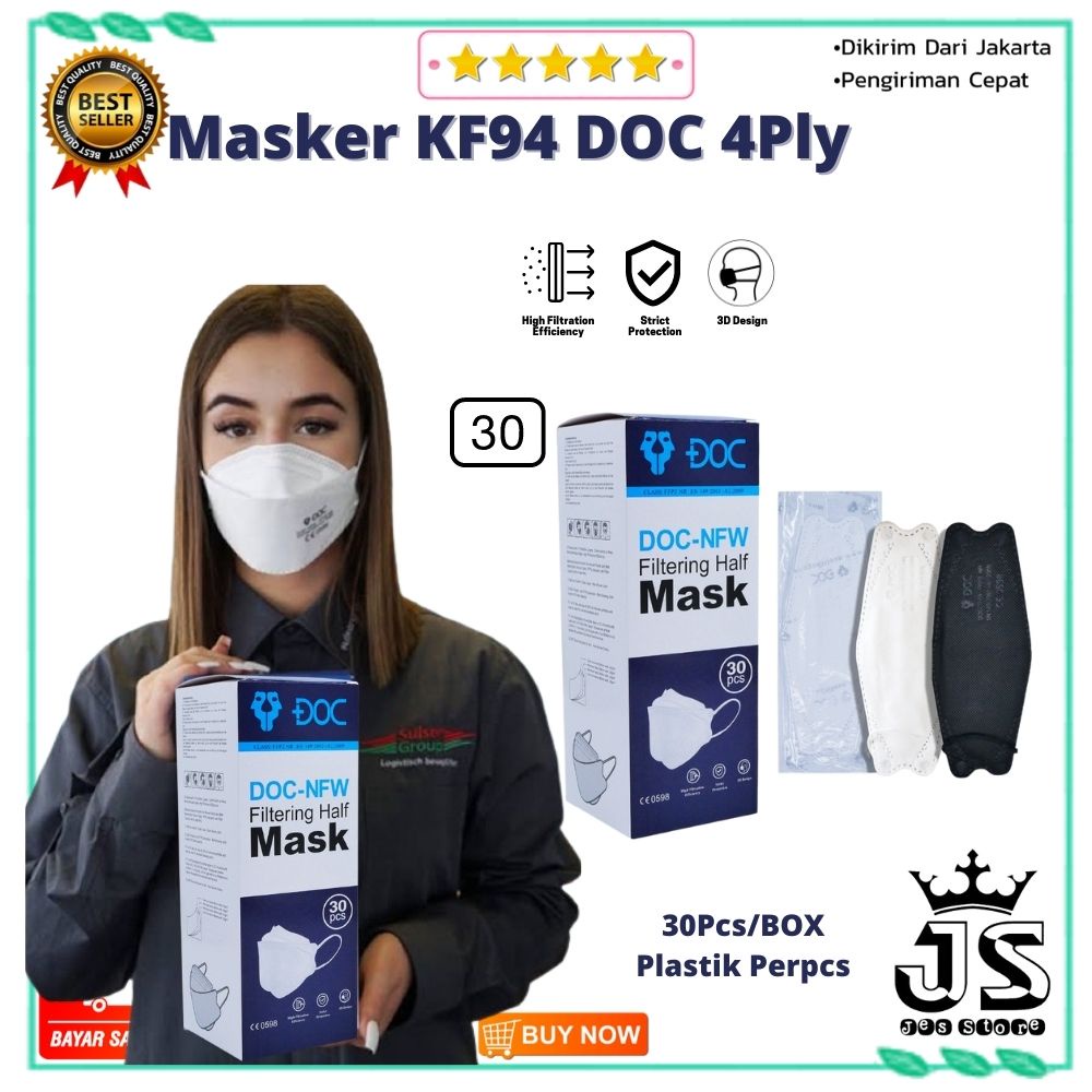 Masker KF94 DOC Single Pack 1Box isi 30 Pcs Earloop Premium Mask JES