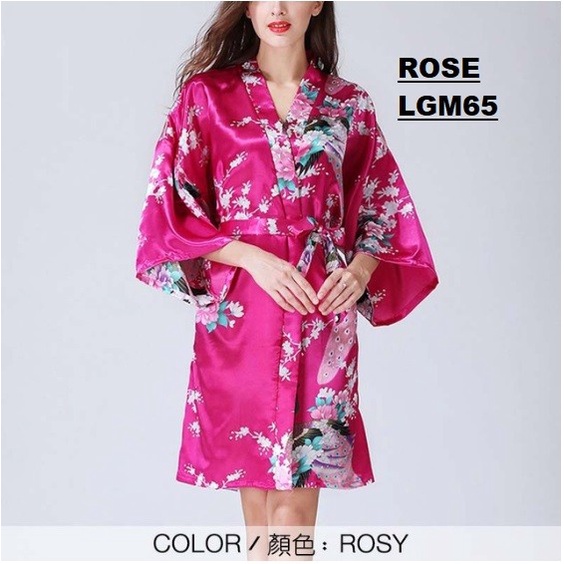 JAKET WANITA Kimono Satin Silk Pajamas LGM - rose&hitam, XL KOREA CROP KEKINIAN PARASUT TERBARU IMPO