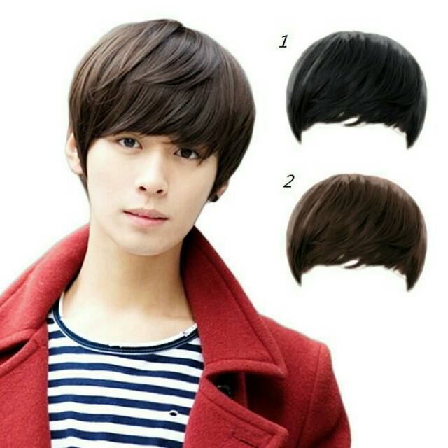Wig Rambut pria model pendek dengan poni